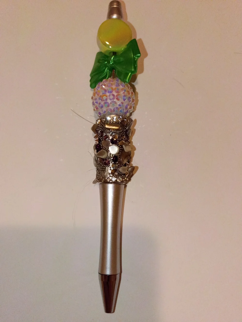 Decorative Green and Silver Beaded Party Pen